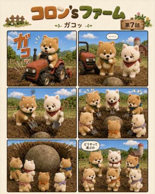 【コロン’sファーム 第7話】
ガコッ。
トラクターで作業中、
畑から突然の大物登場。
掘ってみたら、思った以上にでかい。
みんなで囲んで、ひとまず確認。
そして最後に出る、いちばん大事な問題。
どうやって運ぶの。
農業あるある。
見つけるより、動かすほうが難しい。
#コロンズファーム
#農業漫画
#農業あるある
#トラクター
#畑仕事
