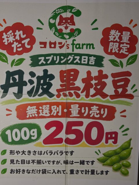 🫛✨ 本日もスプリングス日吉でも丹波黒枝豆を販売しました！

本日もたくさんのお客様にお立ち寄りいただき、ありがとうございました🙇‍♂️

そして、先週ご購入いただいたお客様が「美味しかったから！」と、今週も買いに来てくださいました😭✨

美味しかったと言っていただけること、そして再び足を運んでいただけることが、本当に嬉しく励みになります！

これからも皆様に喜んでいただける枝豆をお届けしていきます🌱

引き続き明日も販売致しておりますので🫛
是非ご賞味くださいね😊

#コロンズファーム
#丹波黒枝豆
#丹波黒
#スプリングス日吉
#リピーター様に感謝