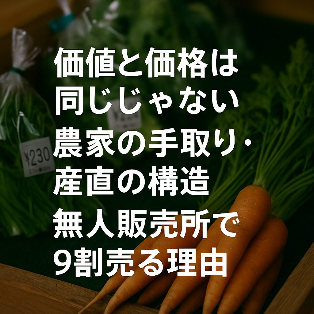 産直と市場の価格差に悩む農家が感じる「価値と価格のギャップ」を象徴するイメージ