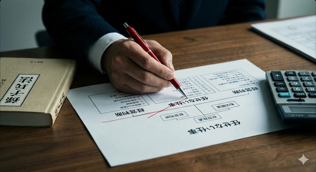 経営判断の線引きを行う代表取締役の手元。役割分担と任せてはいけない仕事を整理する戦略的思考。